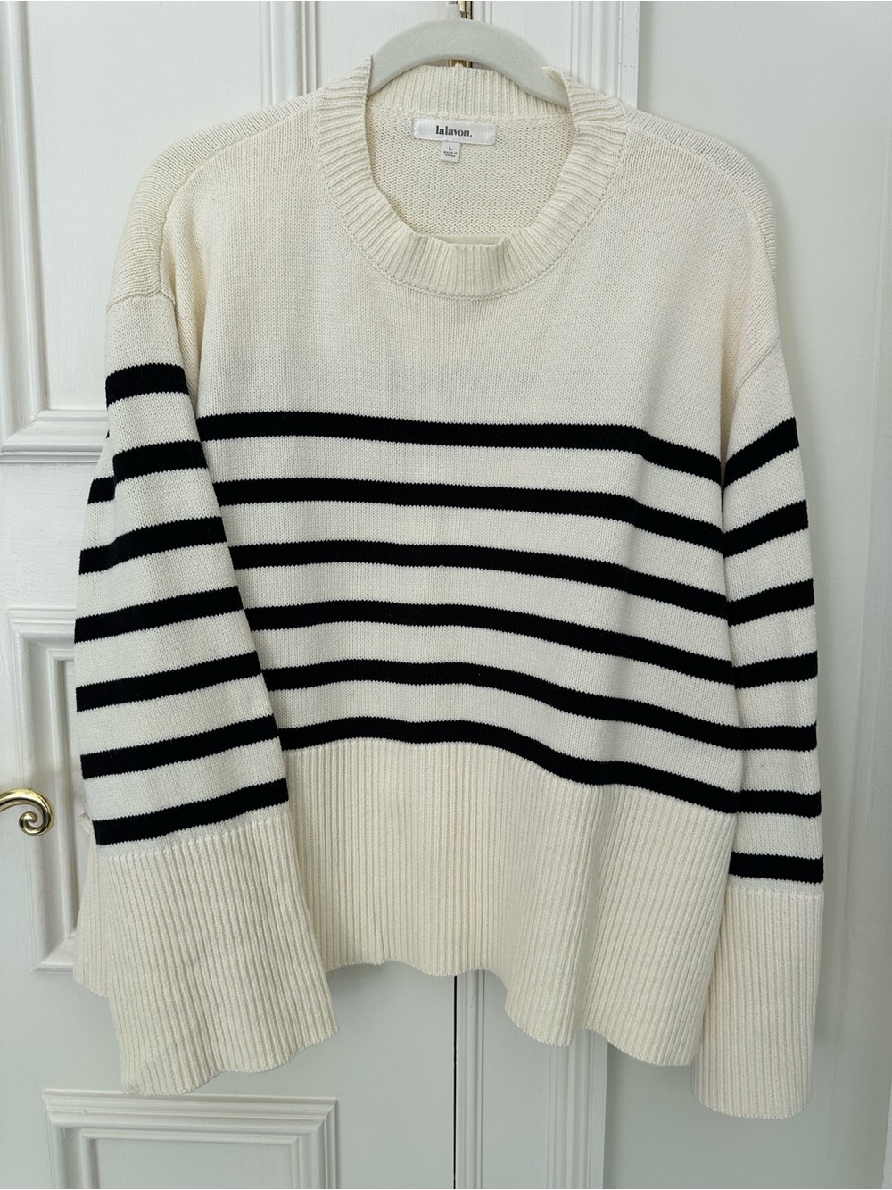 LaLavon Women's Cream & Black Striped Knit Sweater
